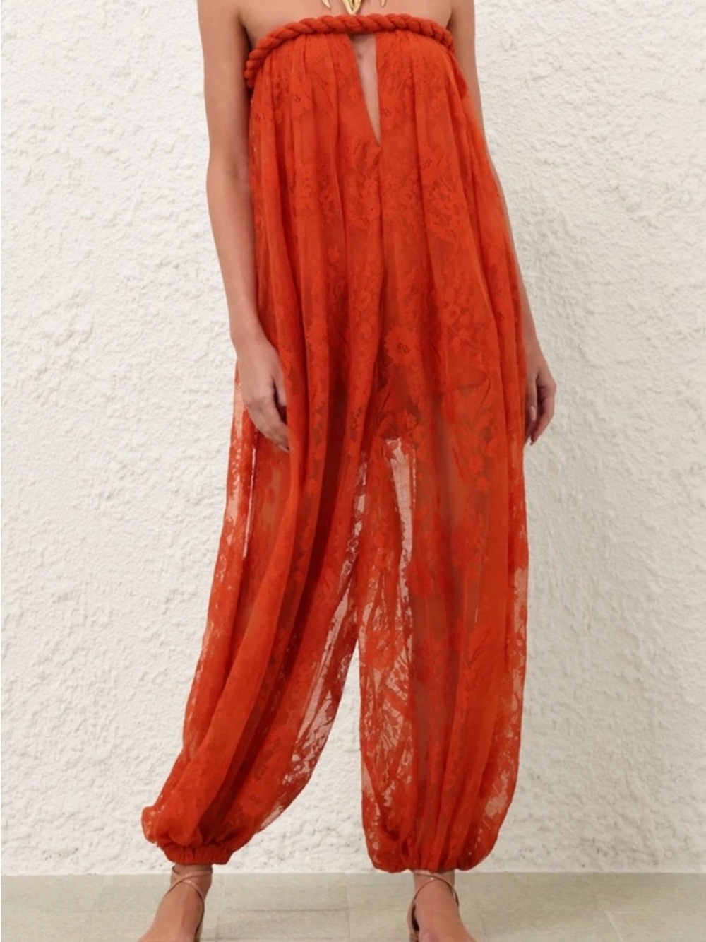 Zimmermann Strapless Lace Harem Jumpsuit in Orange